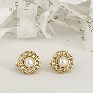 DIOR Vintage Clip-On Pearl Rhinestone Halo Earrings